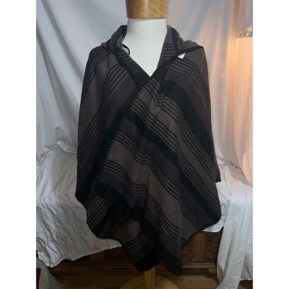 NWT Cruel Denim Hooded Blanket Striped Poncho - Picture 6 of 7